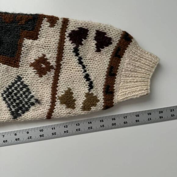 VTG Collectif Hand Knit Shetland Wool Bulky Pattern Cream Crewneck Sweater XL - Picture 8 of 8